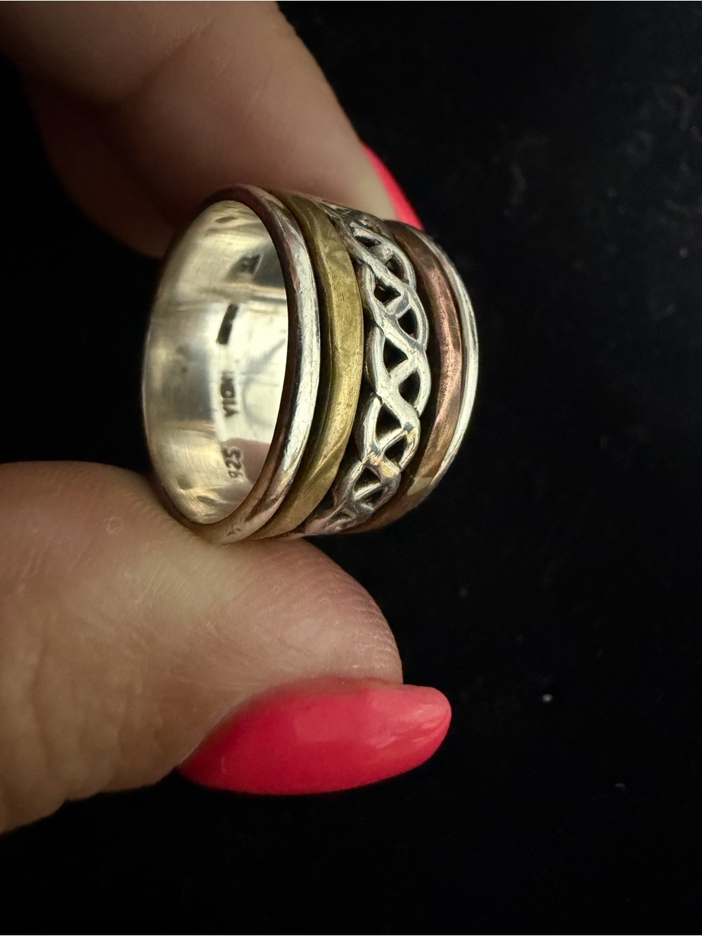 925 Sterling silver mixed metal cigar band ring